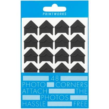 Rohy na fotografie, sada 48 ks, samolepiace, čierne, papier, Printworks