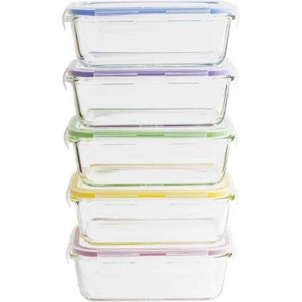 Nádoba na uchovávanie potravín PKV-5SRB 850 ml, sada 5 ks, sklo/plast, Pebbly