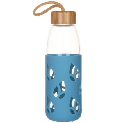 Fľaša na vodu PKV-001 550 ml, modrá, sklo, Pebbly
