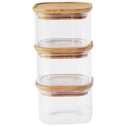 Nádoba na uchovávanie potravín PKV-034 500 ml, súprava 3 ks, sklo / bambus, Pebbly