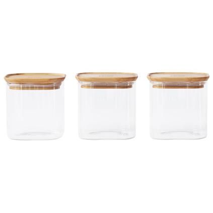 Nádoba na uchovávanie potravín PKV-015 800 ml, súprava 3 ks, sklo / bambus, Pebbly