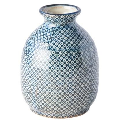 Fľaša na saké SHIBORI, modrá, keramika, MIJ