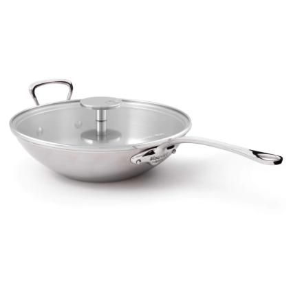 Wok M'COOK 32 cm, nerezová oceľ, so skleneným vekom, Mauviel