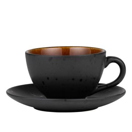 Šálka na čaj s podšálkou 220 ml, čierna/jantárová, Bitz