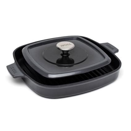 Grilovacia panvica IRON IND 28 cm, s vekom, sivá, WOLL