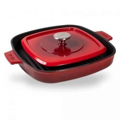 Grilovacia panvica IND 24 cm červená, s vrchnákom, žehlička, Woll