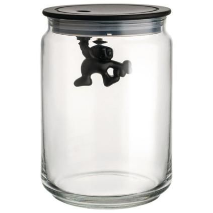 Dóza na potraviny GIANNI 900 ml, čierne viečko, sklo, Alessi