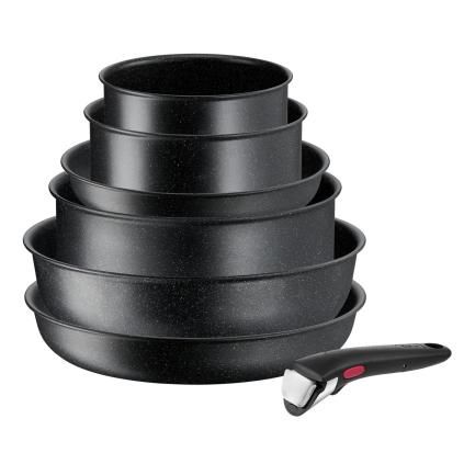 Súprava stolového riadu INGENIO BLACK STONE L3998702, sada 7 ks, nepriľnavý povrch, Tefal