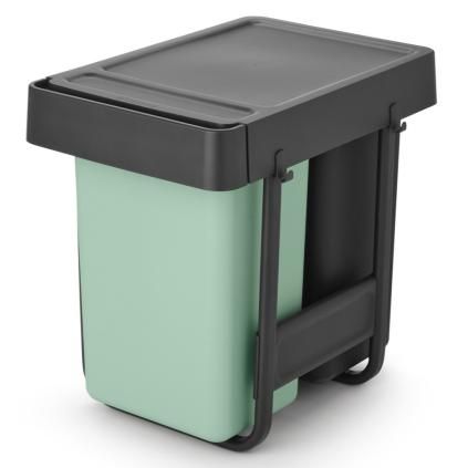 Zabudovaný odpadkový kôš SORT & GO 2x 15 l, tmavo sivá / nefritovo zelená, plast, Brabantia