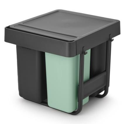 Zabudovaný odpadkový kôš SORT & GO 2x 10 l + 1x 20 l, tmavosivá / nefritovo zelená, plast, Brabantia